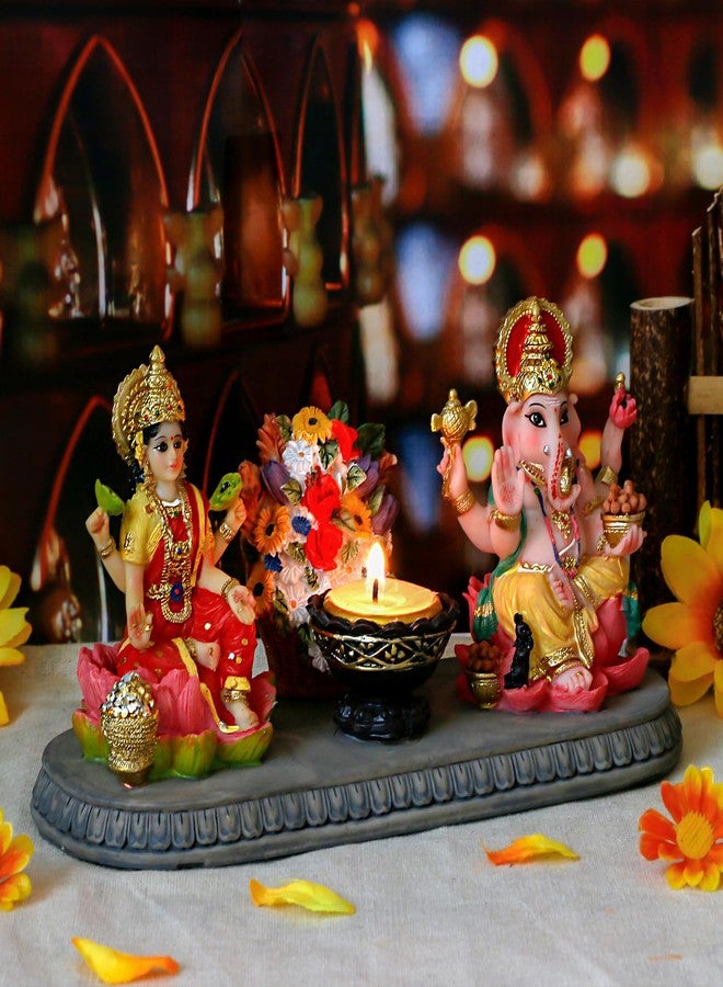 BangBangDa Lakshmi Ganesha Statue with Diya - 4.1" H Polystone Hindu Goddess Laxmi and Ganesa Idol for Diwali/New Year/Birthday/Wedding Gift for Indian Home Temple Mandir Altar Puja Murti Item - Image 3